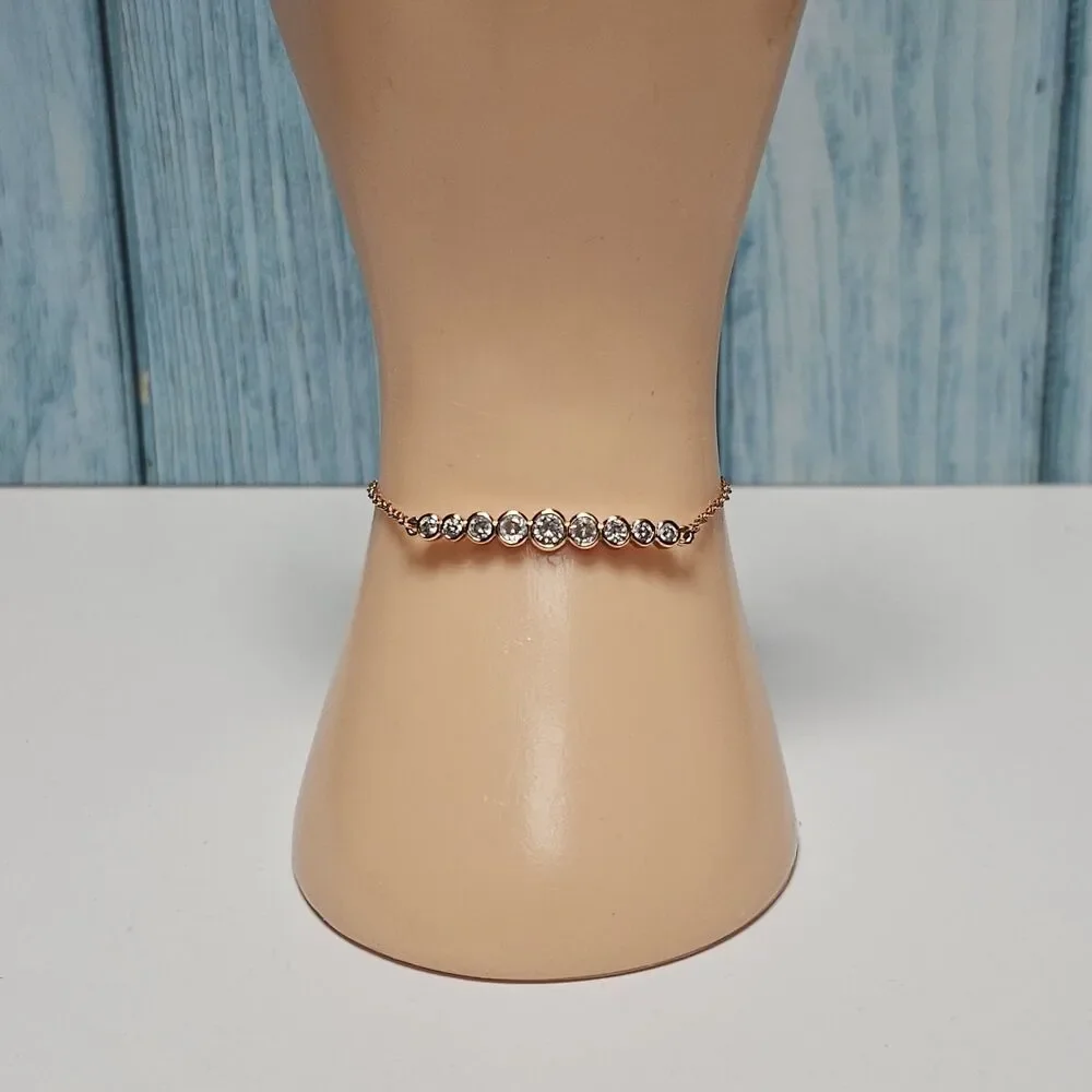 Kate Spade Full Circle Round Bezels Bolo Slider Bracelet Rose Gold Adjustable - Picture 1 of 10